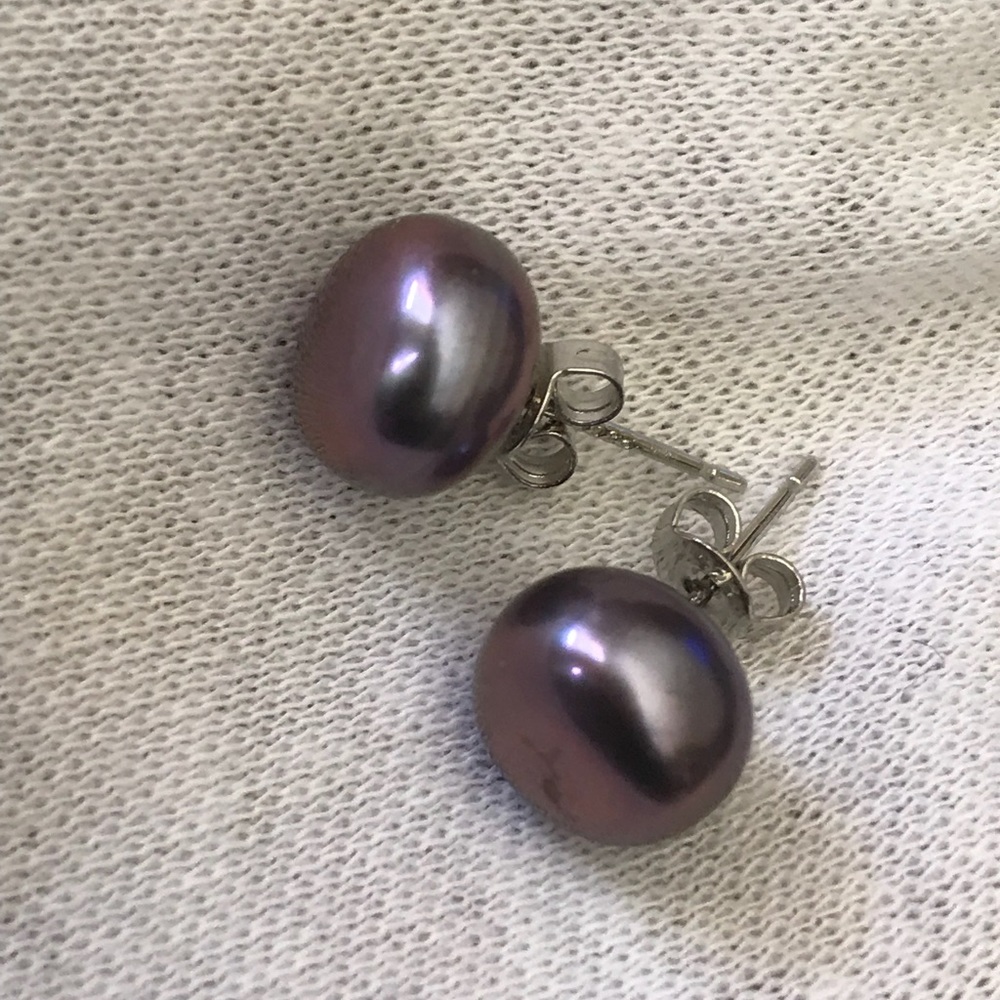 Tahitian black pearl stud earrings 10 mm - Picture 5 of 7
